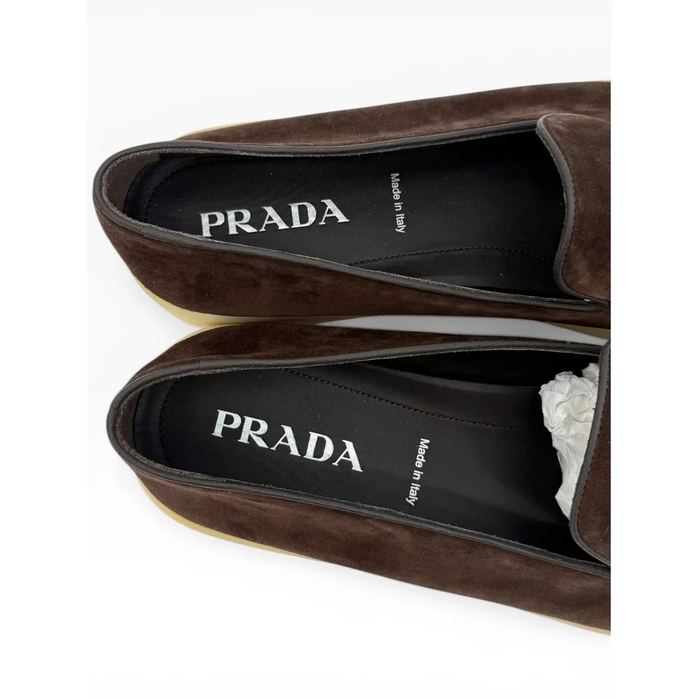 NEW Prada Men's Logo Slip-on Suede Loafers in Brown $950 - Prada Size 12 / US 13 - Picture 12 of 16